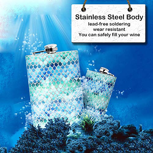 Mermaid 8oz hip stainless steel flask whith flasks for liquor for women,whiskey flask for women,Great Gift Idea Flask (Dream blue)