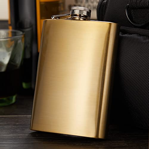 Hip Flask for Men Liquor Flask Stainless Steel Leak proof Flask with Funnel set for Women Pocket Alcohol Drinking Flask set 8OZ (Gold)