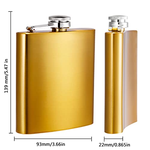 Hip Flask for Men Liquor Flask Stainless Steel Leak proof Flask with Funnel set for Women Pocket Alcohol Drinking Flask set 8OZ (Gold)