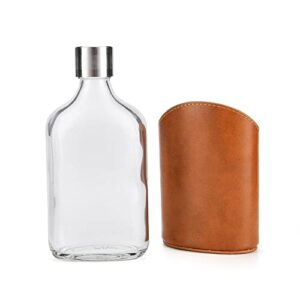 6oz glass flask with cap – hip flask – comes with leather pouch holder – personalized