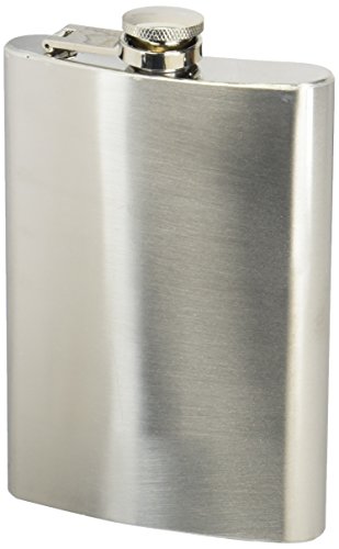 Maxam Stainless Steel Flask, Lightweight Drinking Hip Flask with a Screw-On, Leak Proof Lid, Polished Silver, 8 Ounce Capacity