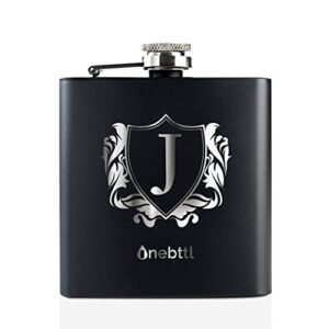 Hip Flask with Initials, Monogrammed Stainless Steel Flask 6oz for Men Women, Funny Personalized Gift Flask for Dad, Groomsmen, Grandpa, Uncle, Boss for Birthday, Father's Day, Boss Day, Christmas - J