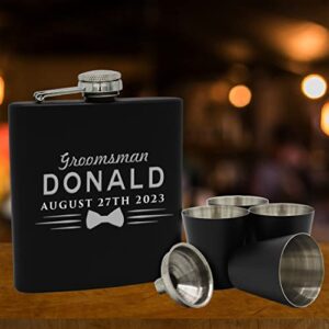 Personalized Black Matte Flask Set - Wedding Groomsmen - Custom Engraved and Monogrammed