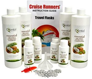 cruise runners fake shampoo conditioner flask kit for hiding hidden liquor sneak smuggle alcohol on booze cruise with 4 tsa travel size plastic drinking flask bottles and seals rum runners for cruise