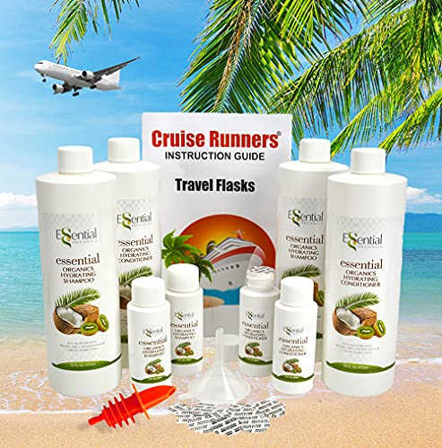 CRUISE RUNNERS Fake Shampoo Conditioner Flask Kit For Hiding Hidden Liquor Sneak Smuggle Alcohol On Booze Cruise With 4 TSA Travel Size Plastic Drinking Flask Bottles and Seals Rum Runners For Cruise