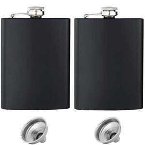 2 pcs hip flasks for liquor for men women black 8oz hip flask with silver lid with 2 pcs funnel for wedding party groomsman bridesmaid birthdays gift