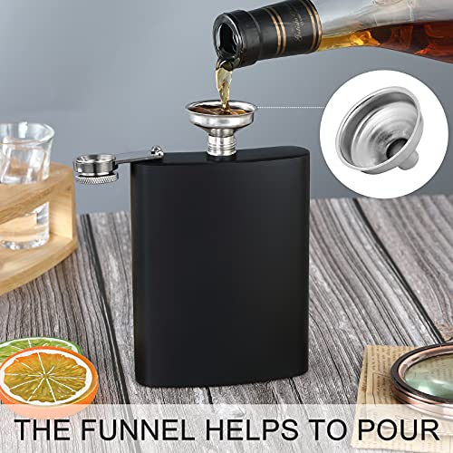 2 pcs Hip Flasks for Liquor for Men Women Black 8OZ Hip Flask with Silver lid with 2 pcs Funnel for Wedding Party Groomsman Bridesmaid Birthdays Gift