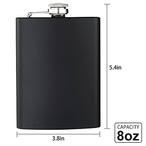 2 pcs Hip Flasks for Liquor for Men Women Black 8OZ Hip Flask with Silver lid with 2 pcs Funnel for Wedding Party Groomsman Bridesmaid Birthdays Gift