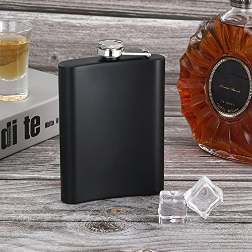 2 pcs Hip Flasks for Liquor for Men Women Black 8OZ Hip Flask with Silver lid with 2 pcs Funnel for Wedding Party Groomsman Bridesmaid Birthdays Gift