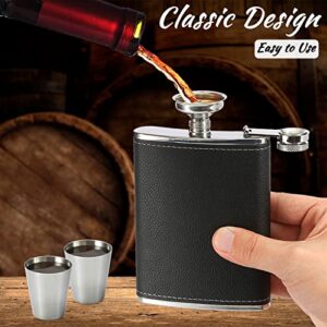 Hip Flask Gift Set for Men, 8 Oz Leak Proof Flasks for Liquor with 2 Cups & Funnel in Gift Box, Food Grade Stainless Steel Black Leather Pocket Flask for Whiskey, Wedding Party Groomsman Gift