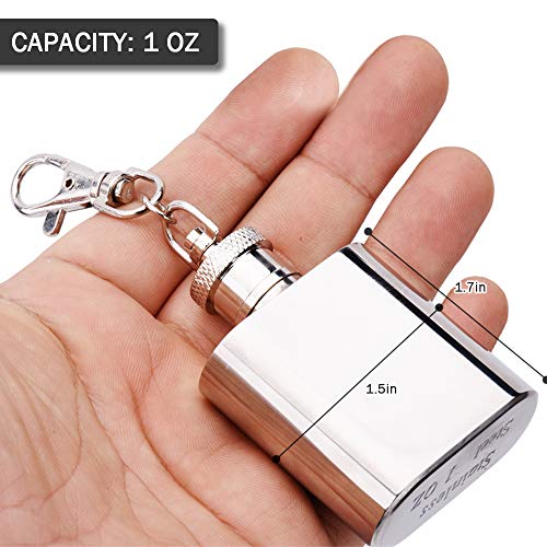 Keychain Flasks Hip stainless steel flask whith flasks for liquor for Women,whiskey flask for women,Great Gift Idea Flask (Silver)