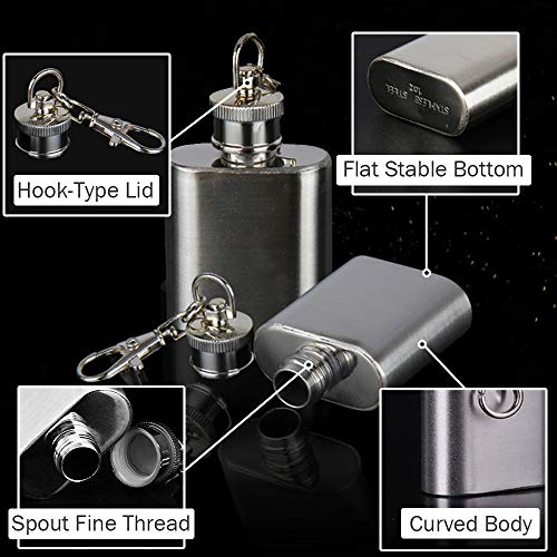 Keychain Flasks Hip stainless steel flask whith flasks for liquor for Women,whiskey flask for women,Great Gift Idea Flask (Silver)