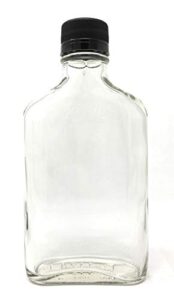 200 ml (6.6 oz) glass flask liquor bottle with black caps (12 pack)
