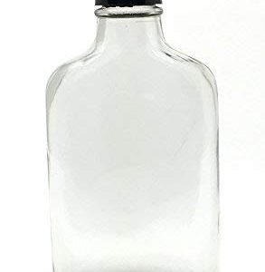 200 ml (6.6 oz) Glass Flask Liquor Bottle with Black Caps (12 Pack)