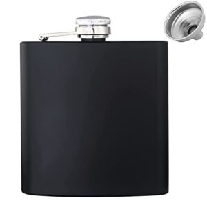 hip flask for liquor 1pcs black thin flasks with silver cap 6oz stainless steel leakproof with 1pcs funnel for gift, camping, wedding party