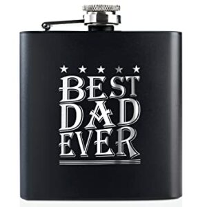 Dad Hip Flask, Flasks for Liquor, Stainless Steel Flask (Black 6oz) Father's Day, Birthday, Christmas, Retirement Gifts for Dad, Best Dad Ever, Onebttl