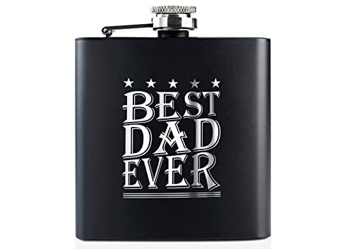 Dad Hip Flask, Flasks for Liquor, Stainless Steel Flask (Black 6oz) Father's Day, Birthday, Christmas, Retirement Gifts for Dad, Best Dad Ever, Onebttl