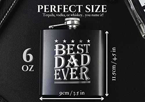 Dad Hip Flask, Flasks for Liquor, Stainless Steel Flask (Black 6oz) Father's Day, Birthday, Christmas, Retirement Gifts for Dad, Best Dad Ever, Onebttl