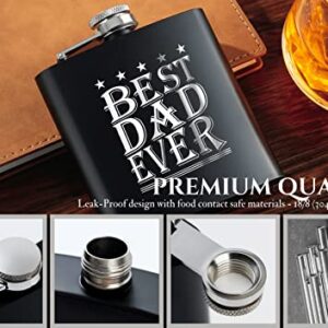 Dad Hip Flask, Flasks for Liquor, Stainless Steel Flask (Black 6oz) Father's Day, Birthday, Christmas, Retirement Gifts for Dad, Best Dad Ever, Onebttl