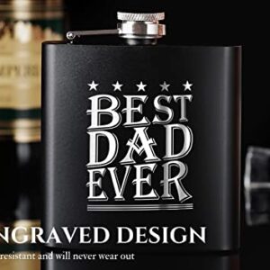 Dad Hip Flask, Flasks for Liquor, Stainless Steel Flask (Black 6oz) Father's Day, Birthday, Christmas, Retirement Gifts for Dad, Best Dad Ever, Onebttl