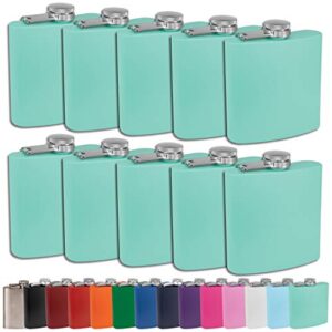 clear water home goods – 6 oz powder coated stainless steel hip flask – wedding party – groomsman – bridesmaid (matte teal, 10)