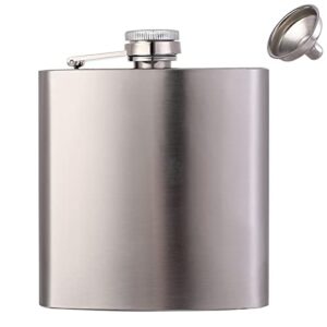 hip flask for liquor 1pcs silver thin flasks 6oz stainless steel leakproof with 1pcs funnel for gift, camping, wedding party