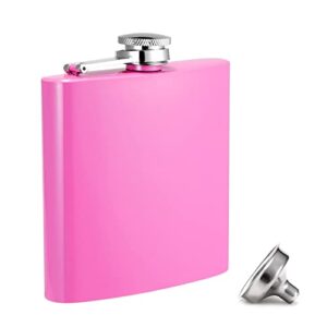 fopaxdof hip flask for liquor pocket alcohol drinking flask 6 oz stainless steel leak proof with funnel flask set (pink)