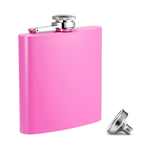 FOPAXDOF Hip Flask for Liquor Pocket Alcohol Drinking Flask 6 OZ Stainless Steel Leak proof with Funnel Flask set (Pink)