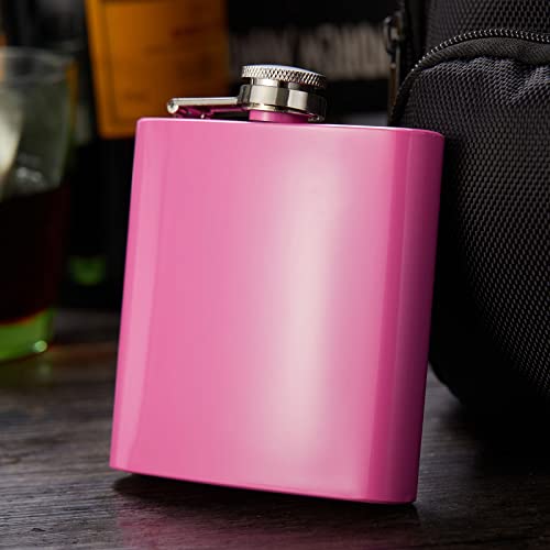 FOPAXDOF Hip Flask for Liquor Pocket Alcohol Drinking Flask 6 OZ Stainless Steel Leak proof with Funnel Flask set (Pink)