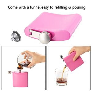 FOPAXDOF Hip Flask for Liquor Pocket Alcohol Drinking Flask 6 OZ Stainless Steel Leak proof with Funnel Flask set (Pink)