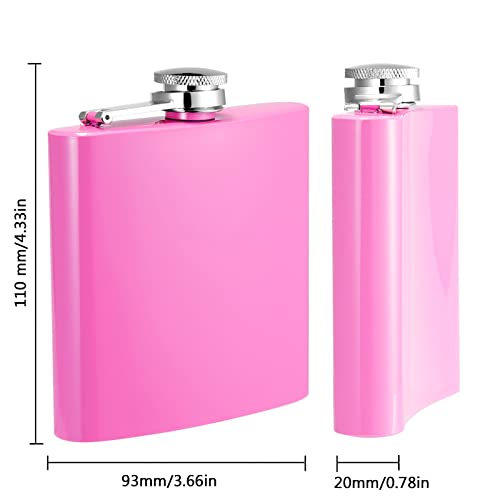 FOPAXDOF Hip Flask for Liquor Pocket Alcohol Drinking Flask 6 OZ Stainless Steel Leak proof with Funnel Flask set (Pink)