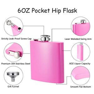 FOPAXDOF Hip Flask for Liquor Pocket Alcohol Drinking Flask 6 OZ Stainless Steel Leak proof with Funnel Flask set (Pink)