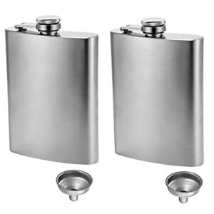 hillside-kit hip flask for liquor 8 oz stainless steel leak proof with funnel flask set men flask women flask set (silver 2pcs)
