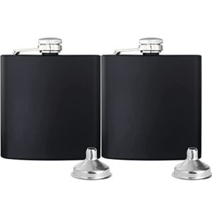 Hip Flask for Liquor 2PCS Black Thin Flasks with Silver Cap 6oz Stainless Steel Leakproof with 2 pcs Funnel for Gift, Camping, Wedding Party