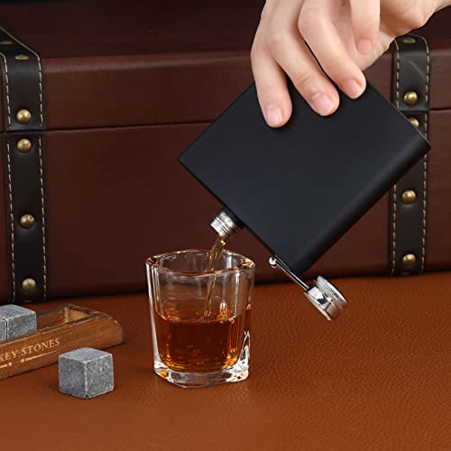 Hip Flask for Liquor 2PCS Black Thin Flasks with Silver Cap 6oz Stainless Steel Leakproof with 2 pcs Funnel for Gift, Camping, Wedding Party