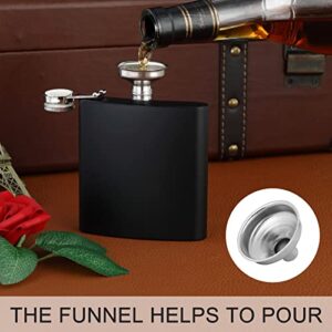 Hip Flask for Liquor 2PCS Black Thin Flasks with Silver Cap 6oz Stainless Steel Leakproof with 2 pcs Funnel for Gift, Camping, Wedding Party