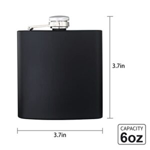 Hip Flask for Liquor 2PCS Black Thin Flasks with Silver Cap 6oz Stainless Steel Leakproof with 2 pcs Funnel for Gift, Camping, Wedding Party