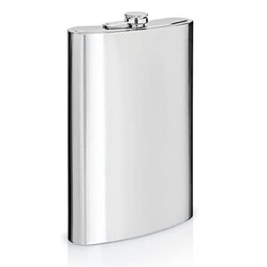 maxam jumbo stainless steel flask, dishwasher safe extra large drinking flask, polished silver, 64 ounce capacity
