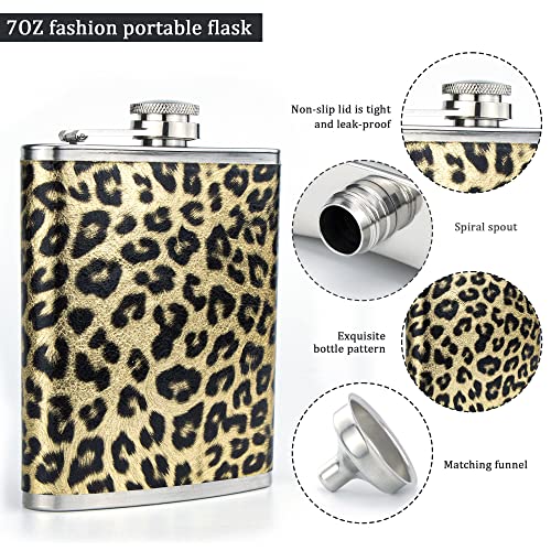 Liquor-Flasks for Women - Stainless-Steel Cute Print-Leopard Liquor-Flasks Leak-Proof with Funnel Set 7 OZ (Leopard)