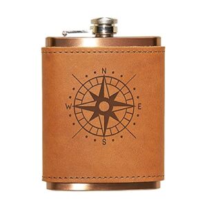 oowee products | compass leather wrapped flask | box set | comes with an 8 ounce copper plated flask| genuine leather | made in the usa