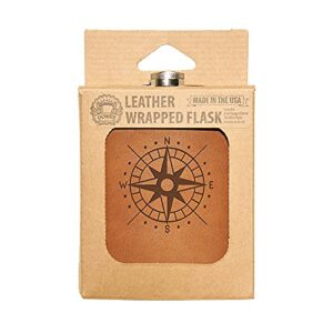 Oowee Products | Compass Leather Wrapped Flask | Box Set | Comes with an 8 Ounce Copper Plated Flask| Genuine Leather | Made in the USA