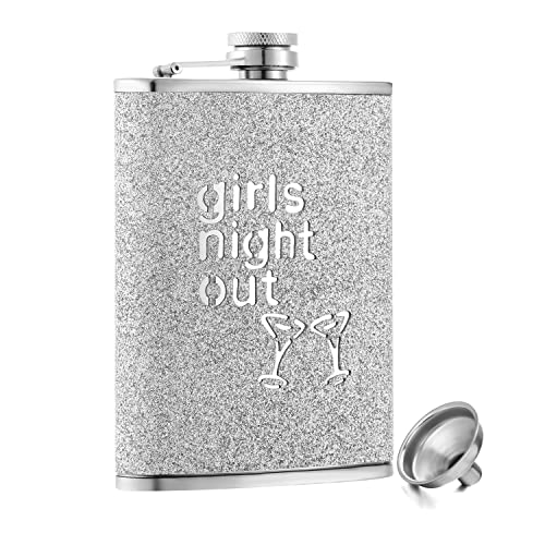 Hillside-Kit Hip Flask for Liquor 8 Oz Stainless Steel Leak proof with Funnel Flask set men flask women flask set (Giltter Silver)