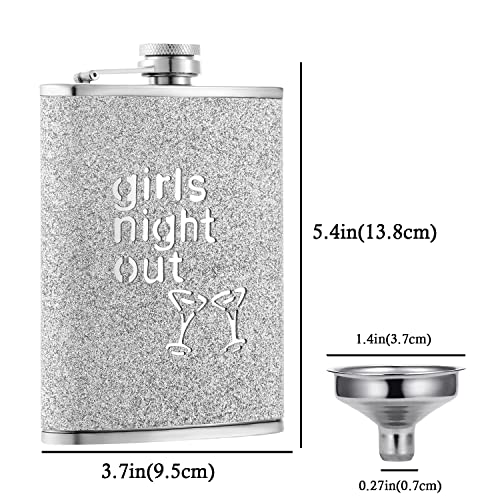 Hillside-Kit Hip Flask for Liquor 8 Oz Stainless Steel Leak proof with Funnel Flask set men flask women flask set (Giltter Silver)