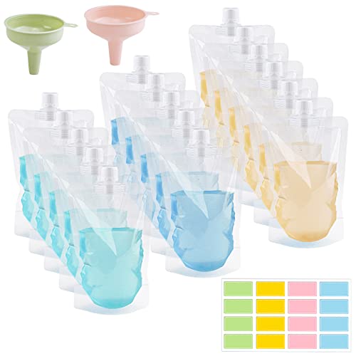 16Pcs Plastic Flask, Concealable and Reusable Cruise Sneak Flask Pouches, SHAIDOJIO Travel Drinking Flask (16 x 8oz, 2 x Funnels, 16 x Label Stickers)