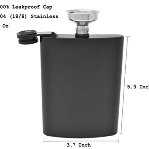 Hip Flask for Liquor 8 Ounce Stainless Steel Black Matte Black Hinge Leakproof with Funnel in Black Box for Men and Women by IDALIO