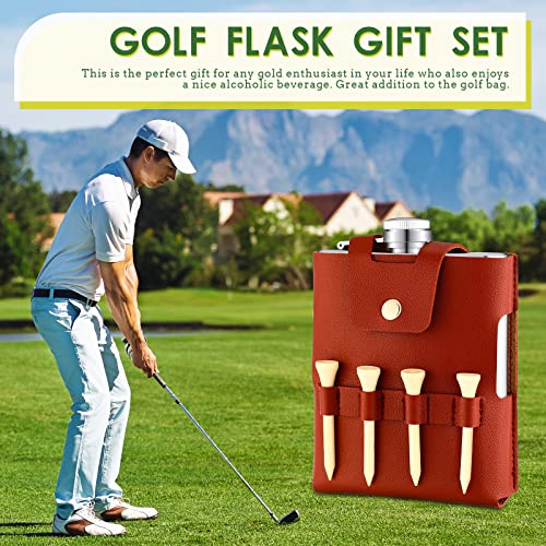 Golf Flask Gift Set 7 oz Stainless Steel Golf Flask with Leather Case Golf Accessories for Men and Women Includes Drinking Flasks Divot Tool Ball Marker and 4 Golfer Tees