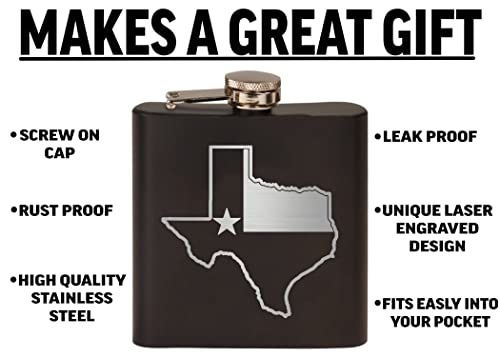 Texas State Flag Outline Stainless Steel Hip Flask Premium Matte Black Makes a Great Gift For Him Dad Father Texan TX