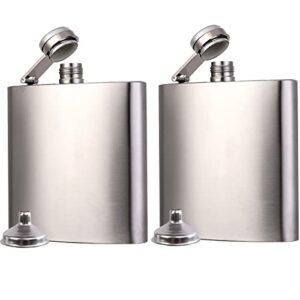 hip flask for liquor 2pcs silver thin flasks 6oz stainless steel leakproof with 2 pcs funnel for gift, camping, wedding party