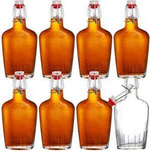 topzea set of 8 swing top glass flask, 8.5 oz clear glass hip whiskey flask pocket drinking flask with airtight stopper, easy cap liquor bottle for spirits, beer, brewing bottle for 2nd fermentation