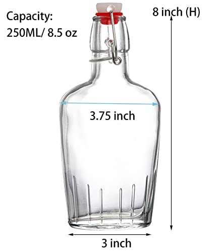 TOPZEA Set of 8 Swing Top Glass Flask, 8.5 Oz Clear Glass Hip Whiskey Flask Pocket Drinking Flask with Airtight Stopper, Easy Cap Liquor Bottle for Spirits, Beer, Brewing Bottle for 2nd Fermentation